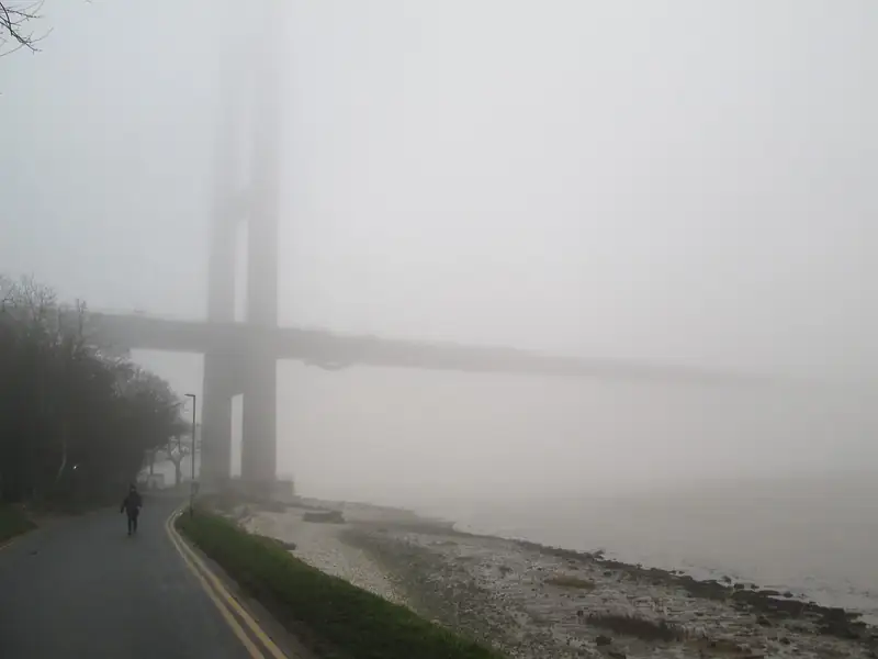 Humber Bridge in fog from the Hessle foreshore